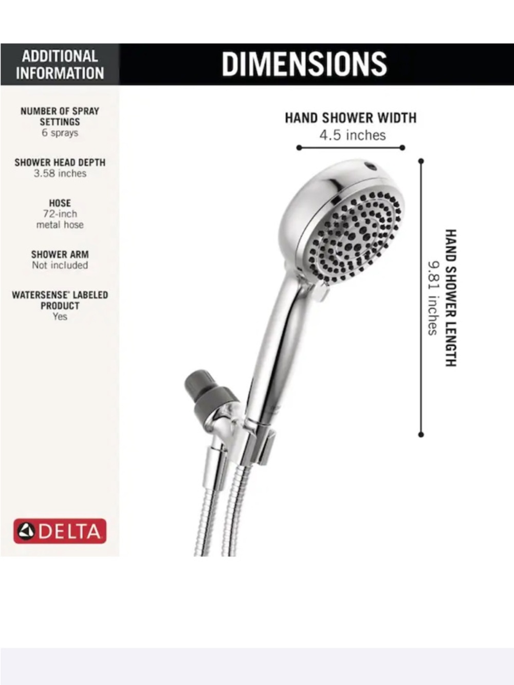 Delta Chrome Handheld Showerhead in Nickel